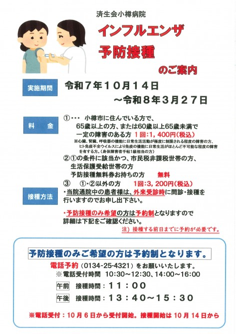 インフルエンザ予防接種案内ポスター